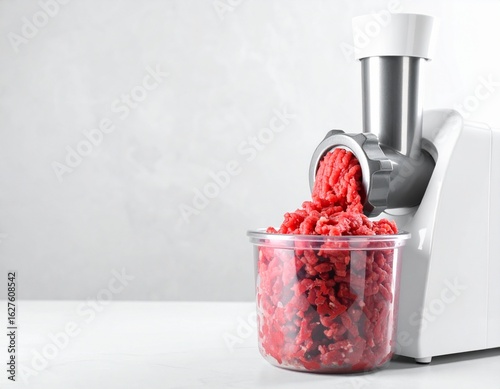 Electric meat chopper with clear container