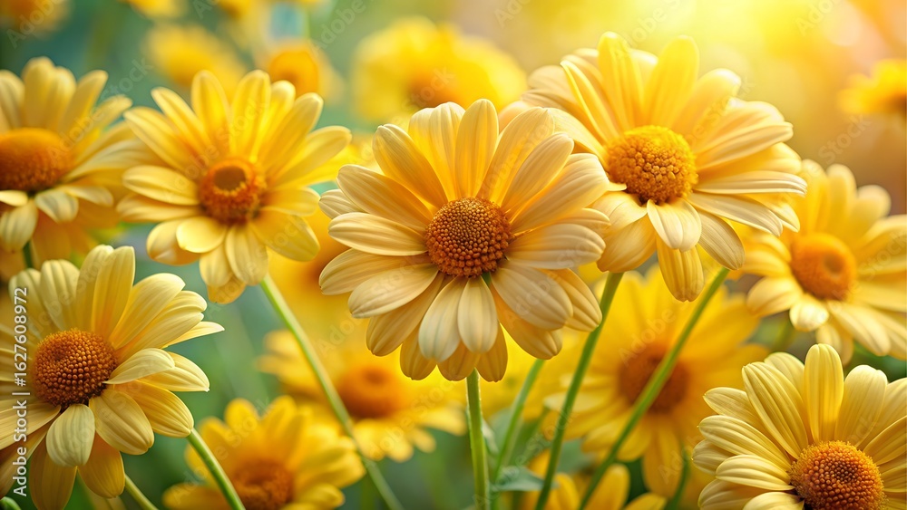 Fototapeta premium Field of yellow daisies in bright sunlight