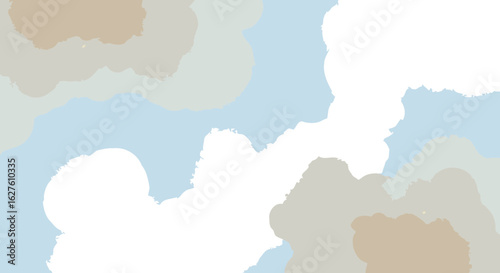 Abstract blend of light blue and beige colors with gold specks. Soft, flowing shapes and blended tones create a peaceful atmosphere.