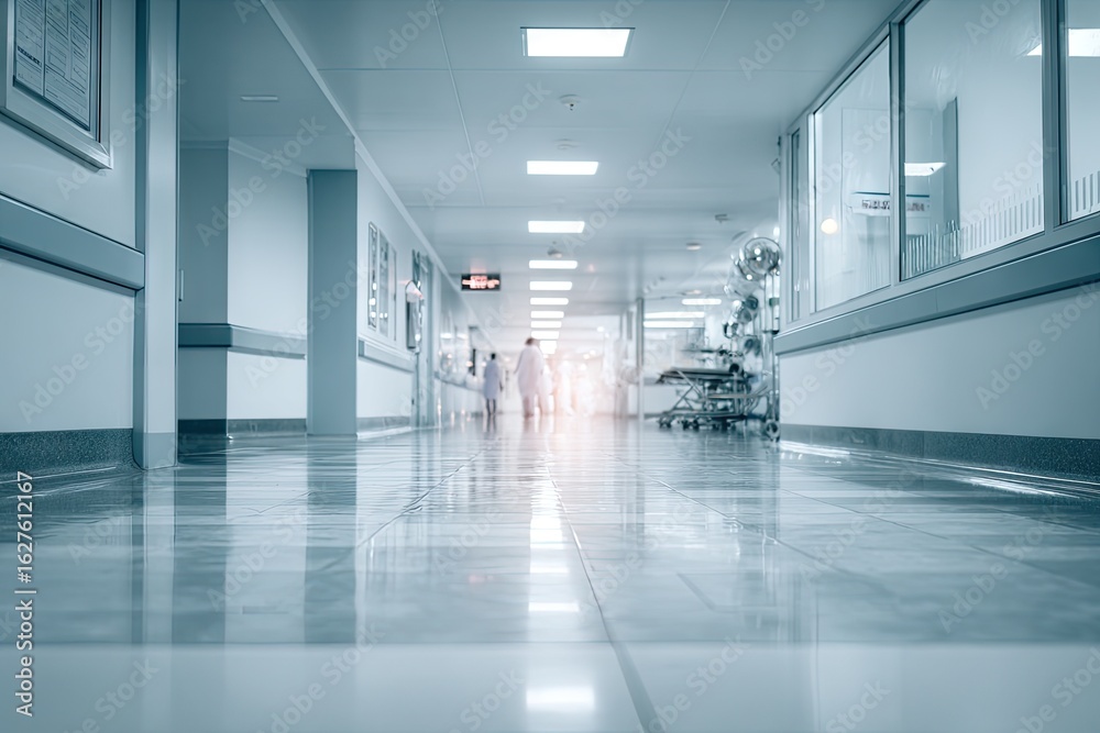 Obraz premium Hospital corridor interior, showcasing clean and modern design.
