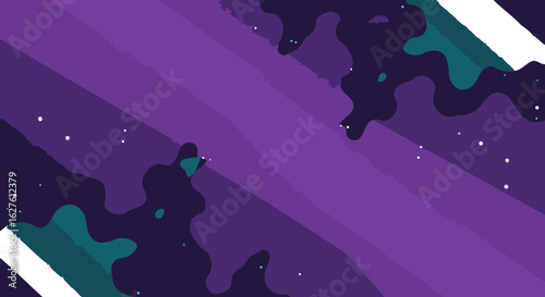 Abstract design with fluid shapes in vibrant purple and teal colors. Dynamic form with scattered white dots.