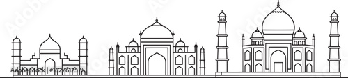 Detailed Line Art Silhouette of the Iconic Taj Mahal Mausoleum in Agra, India Against a Transparent Backdrop