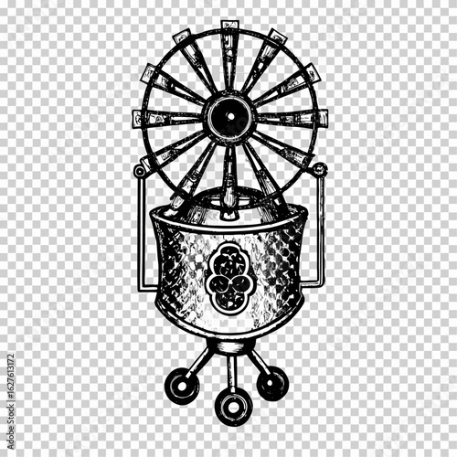 Vector illustration of an old rusty tin can with a vintage oil lamp, traditional samovar, and metal lantern