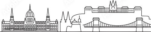 Detailed Outline of Budapest Skyline Vector Illustration with Iconic Landmarks and Buildings