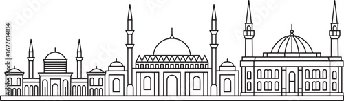 Detailed Outline of Istanbul Skyline Vector Illustration with Iconic Landmarks