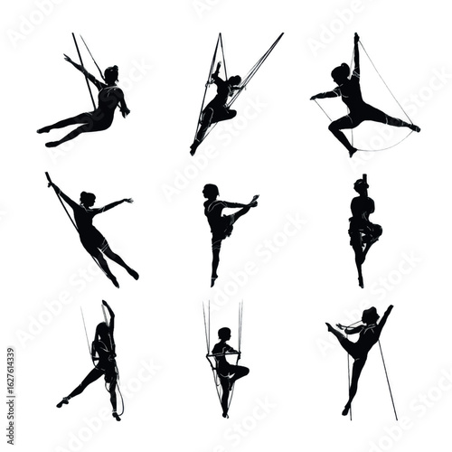 aerialist silhouette set, Black & White silhouette set