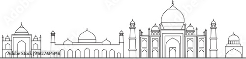 Detailed Outline of the Taj Mahal Mausoleum in Agra India Against a Transparent Background