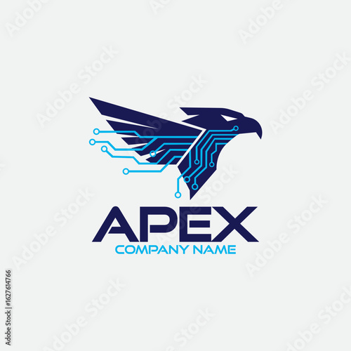 Modern Technology Logo Featuring an Eagle and Circuitry This logo design showcases an eagle with integrated circuit patterns on its wings, symbolizing technological advancement.