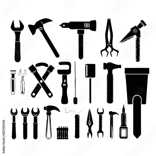 Vector illustration of a repair tool set with hammer wrench screwdriver and more	