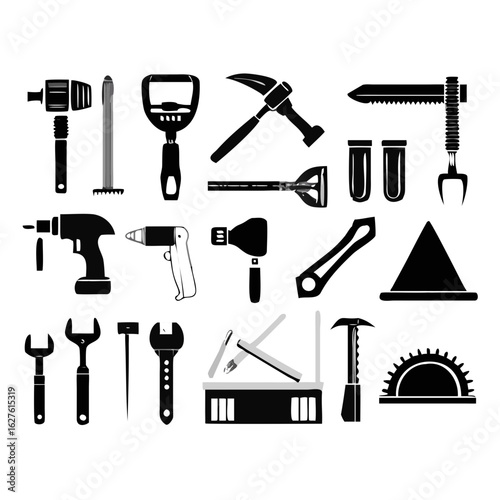 Vector illustration of a repair tool set with hammer wrench screwdriver and more	
