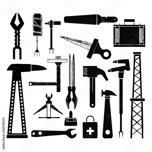 Vector illustration of a repair tool set with hammer wrench screwdriver and more	