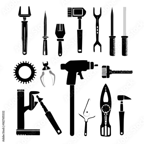 Vector illustration of a repair tool set with hammer wrench screwdriver and more	