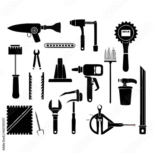 Vector illustration of a repair tool set with hammer wrench screwdriver and more	