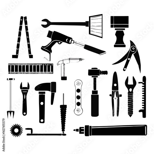 Vector illustration of a repair tool set with hammer wrench screwdriver and more	