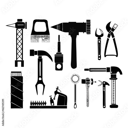 Vector illustration of a repair tool set with hammer wrench screwdriver and more	