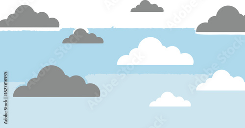 Simple clouds in a light blue sky with a gradient. Cartoon clouds in a peaceful scene. Flat design graphic -