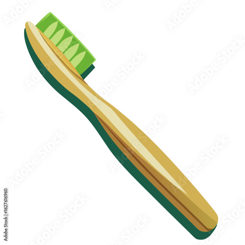 Bamboo toothbrush with green bristles isolated on transparent background isolated on white background