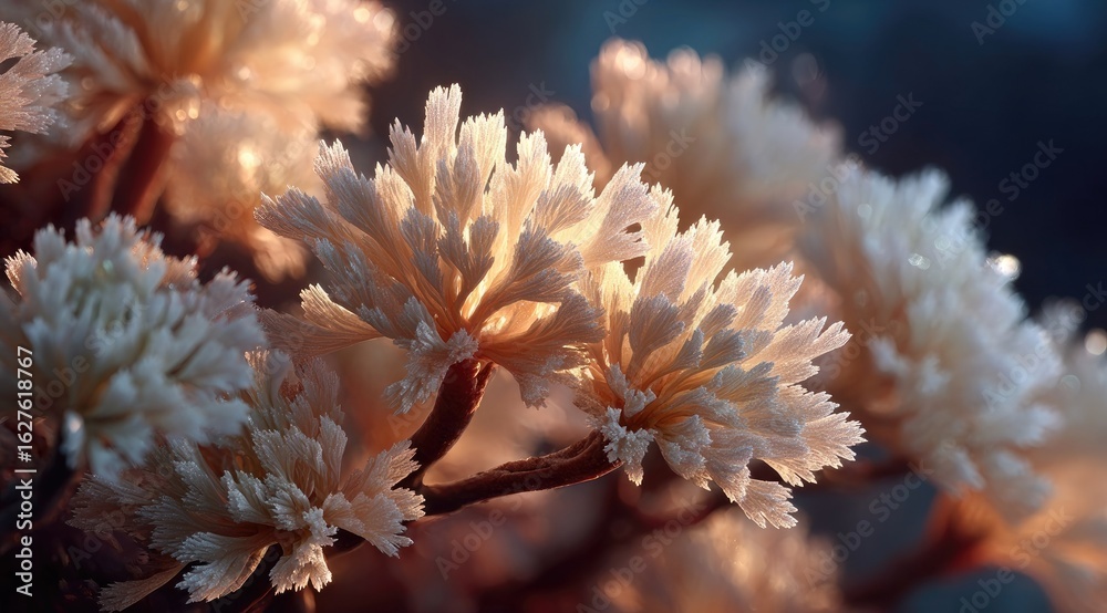 Close-up of glowing, off-white, fractal-like flora Close-up of glowing, off-white, fractal-like flora