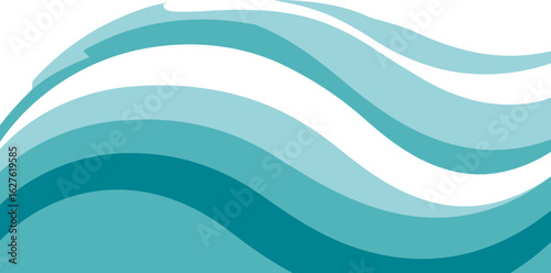 Abstract teal and turquoise layered wave graphic design. Seamless, fluid movement of colors with a subtle white accent.
