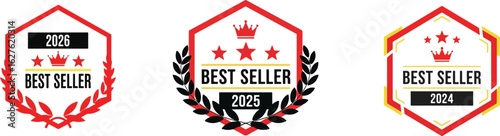 Three distinct "Best Seller" badges showcasing a crown, stars, and laurel.