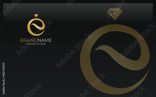 Letter E logo formed diamond ring symbol with simple and modern style