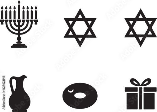 Jewish holiday symbols menorah Star of David gift jug donut