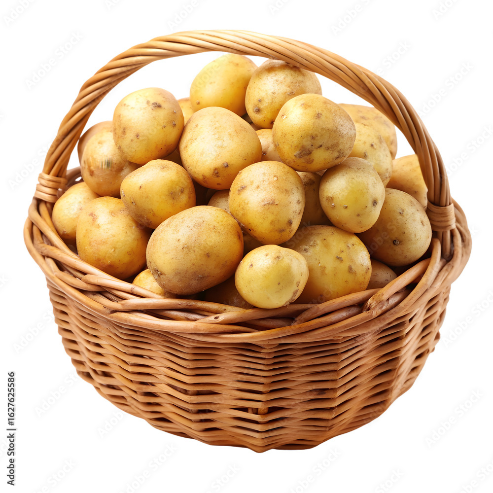 Basket of young potatoes PNG isolated on white background Basket of young potatoes PNG isolated on white background