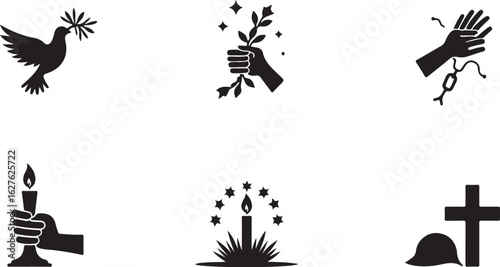 Symbols of peace hope remembrance and faith icons