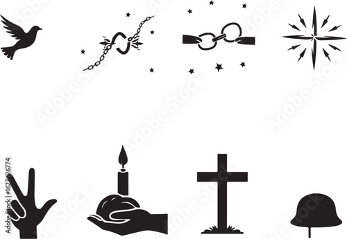 Symbols of peace, hope, and remembrance icons collection
