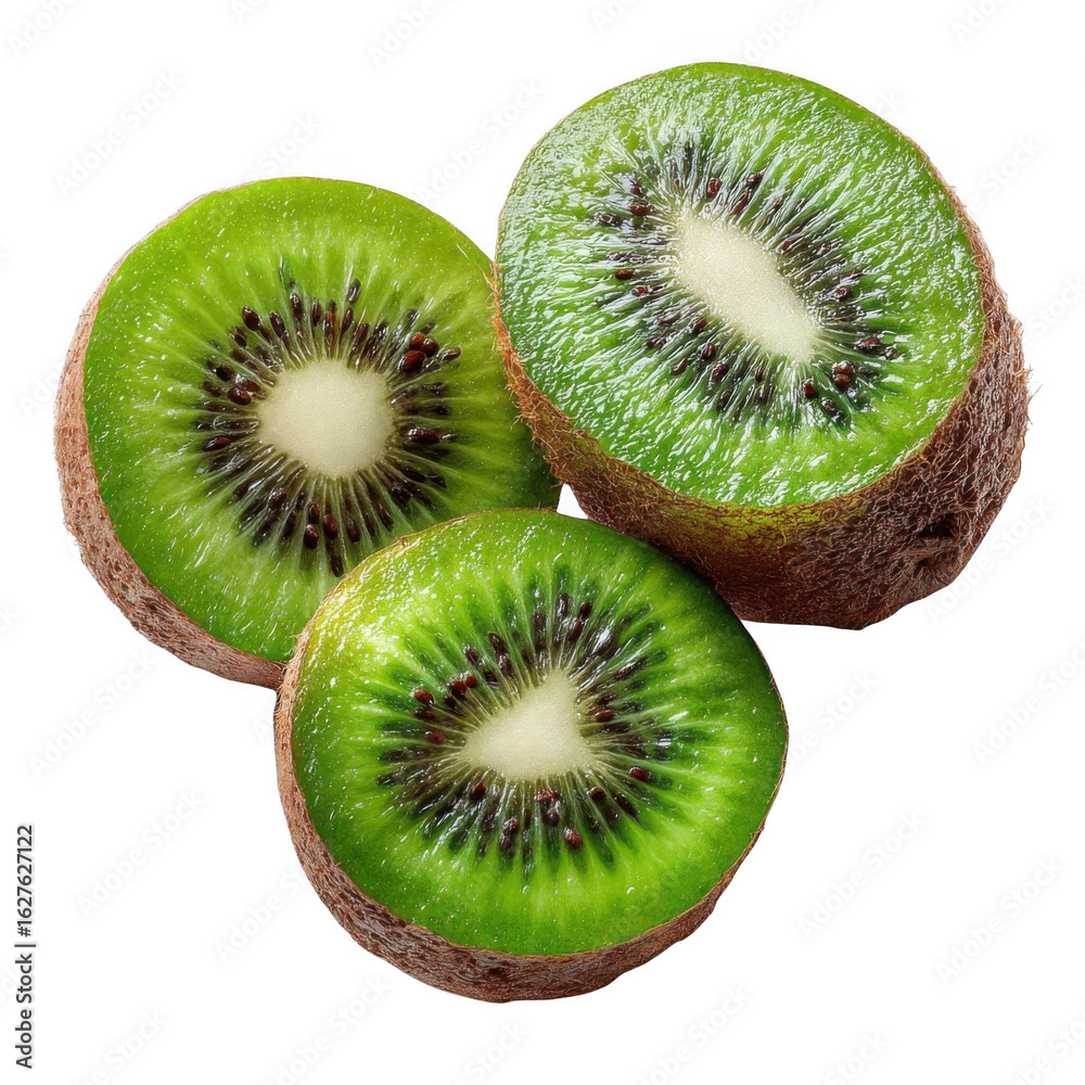 Fototapeta premium Kiwi fruit slices isolated on transparent background with clipping path.