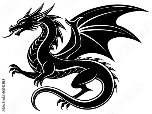 Wallpaper Mural Elegant dragon twisting gracefully mid-air, streamlined silhouette, isolated on clean white background. Torontodigital.ca