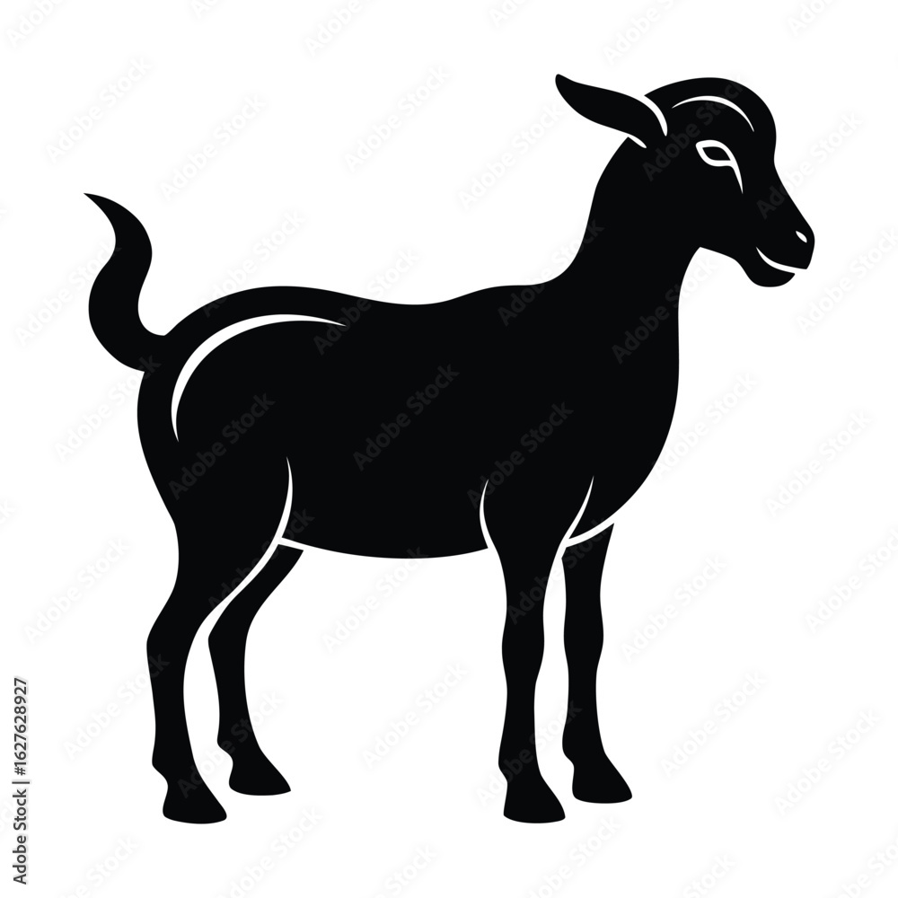 Fototapeta premium Black silhouette of a goat standing on a white background animal