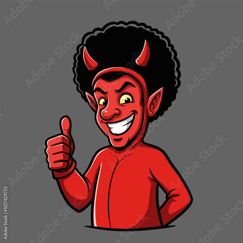 Playful red cartoon devil giving a thumbs-up.