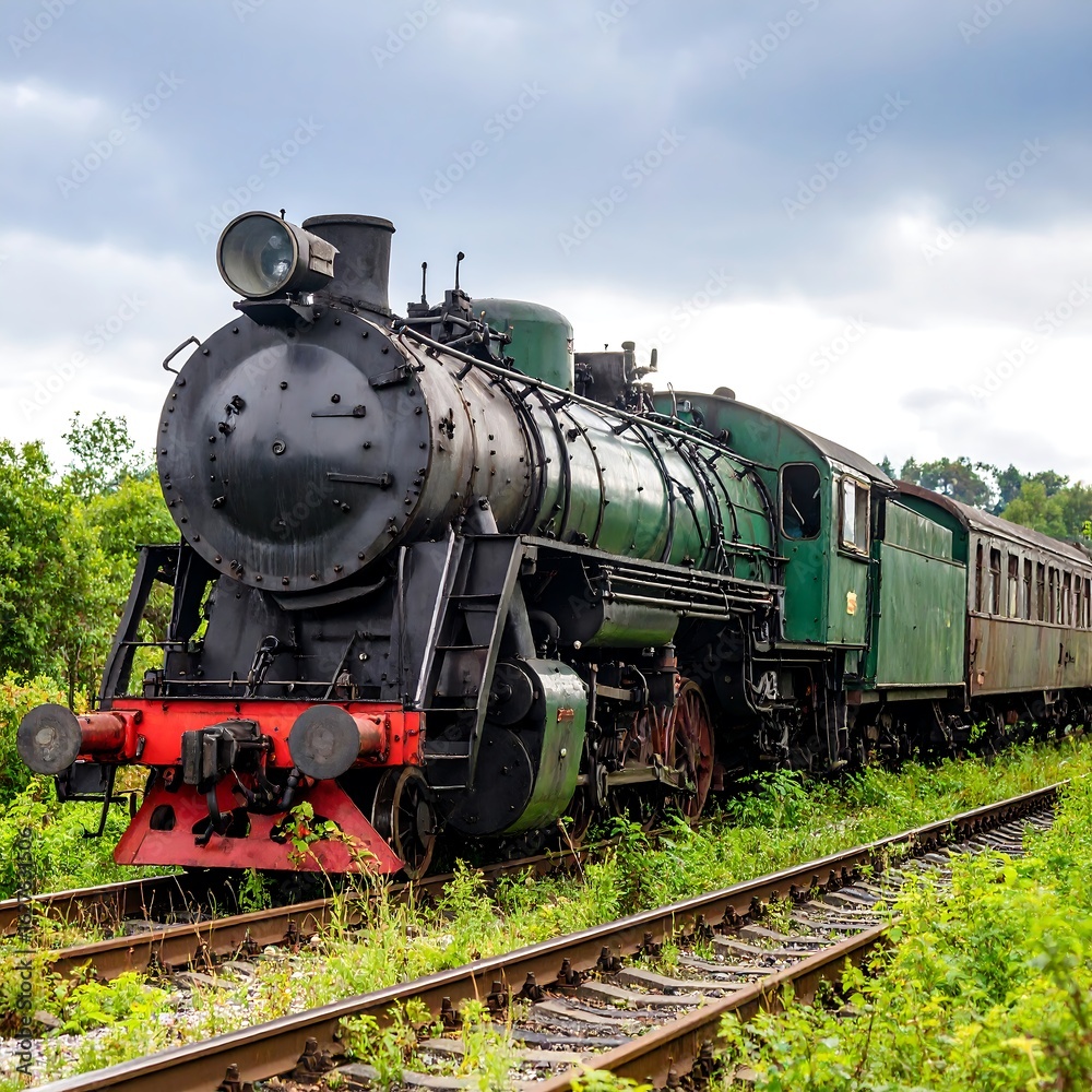 Naklejka premium Vintage steam train on tracks