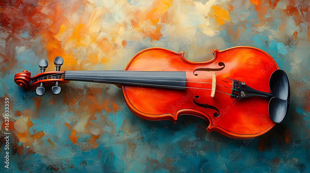 Fototapeta premium Vibrant violin painting over textured backdrop