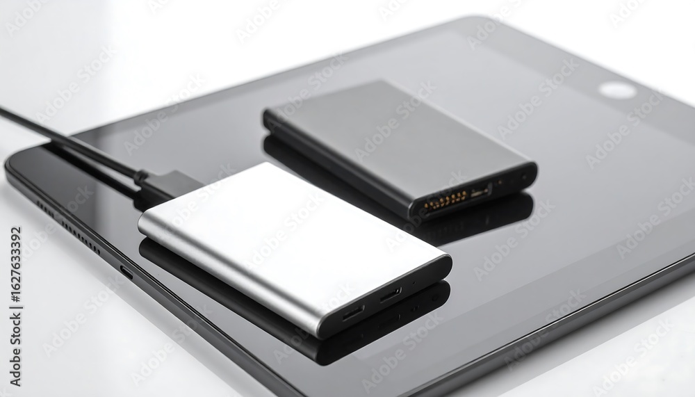 Two portable storage devices on a tablet Two portable storage devices on a tablet