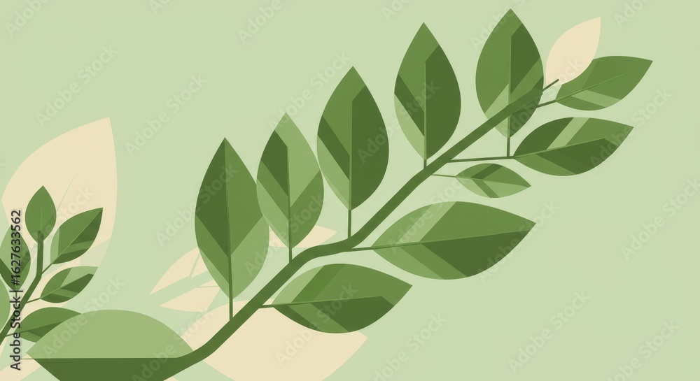 Naklejka premium Stylized nature background with overlapping leaves, soft pastel green and clay tones, modern vector
