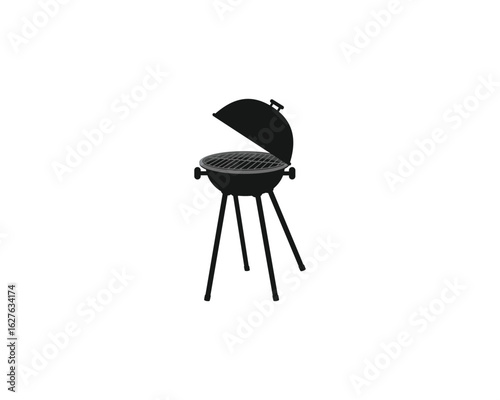 Red charcoal barbecue grill with open lid icon
