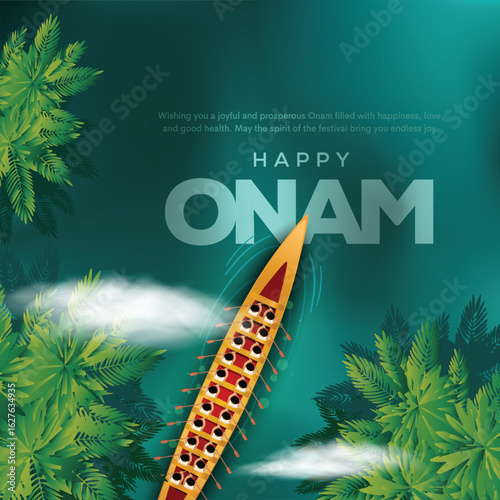 South India Kerela festival happy Onam celebration greetings. Creative vector illustration design. Top view.