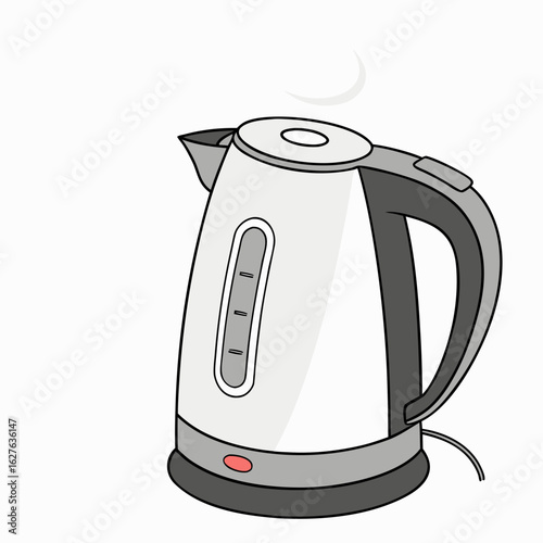 Modern electric kettle with steam isolated on white background