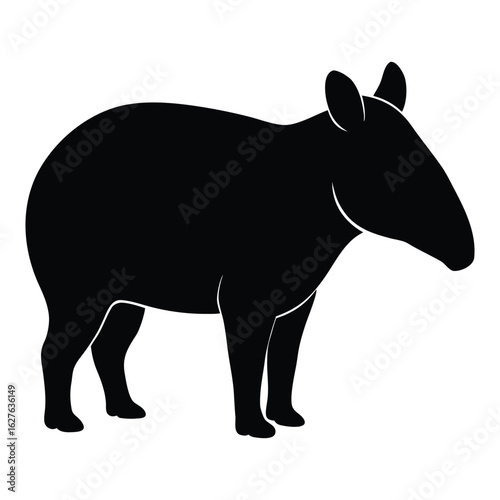 Black silhouette of a tapir standing on a white background animal