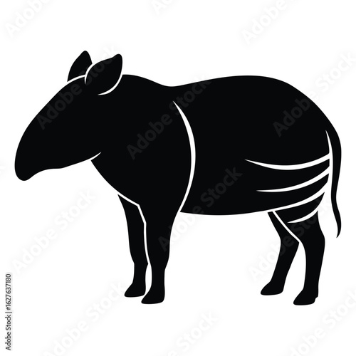 Black silhouette of a tapir with white accents on a white background animal wildlife