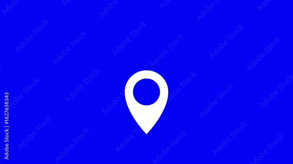 Simple motion graphic animation of navigation map pin jumping on blue background.