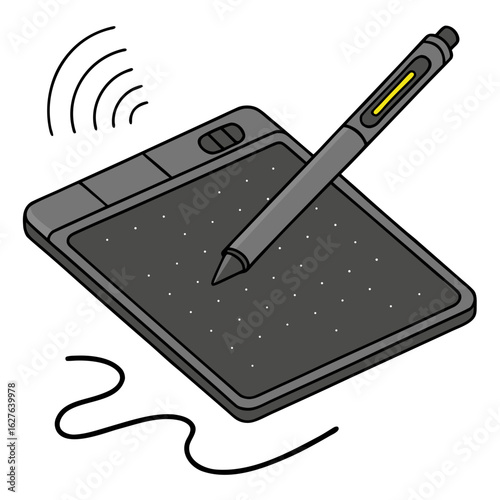 Digital drawing tablet and stylus isolated on white background