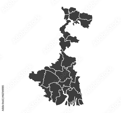 west bengal state map with all district map outline 