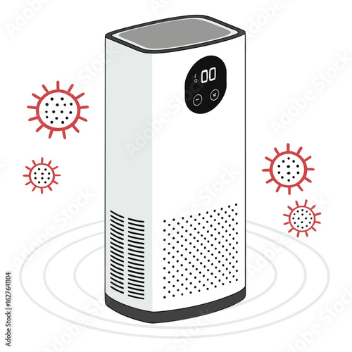 Modern air purifier cleaning the air from viruses isolated on white background