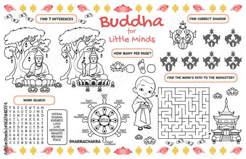Buddha for Little Minds. Activity Sheet for Kids on Buddhism. Educational Interactive Games