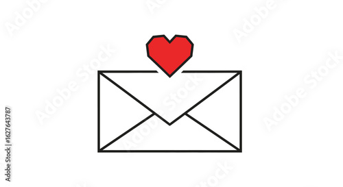 A minimalist icon of a love letter with a red heart illustrating affectionate communication