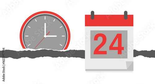 Deadline approaching, time management concept with clock and calendar date twenty four