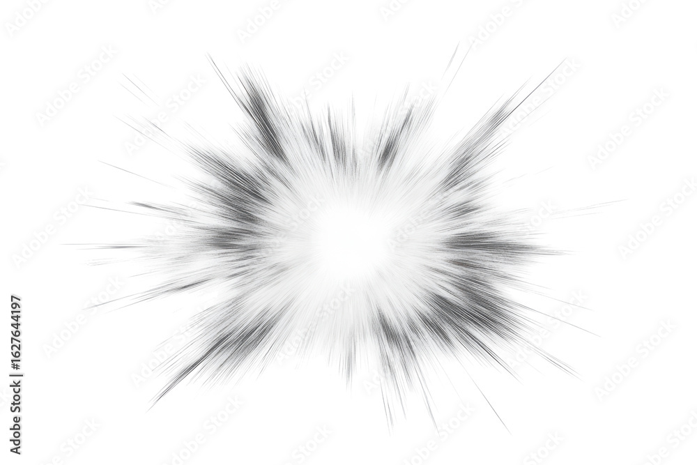 Fototapeta premium White powder explosion burst isolated on transparent background. Radiant burst of light emanating from a central point isolated on white background.